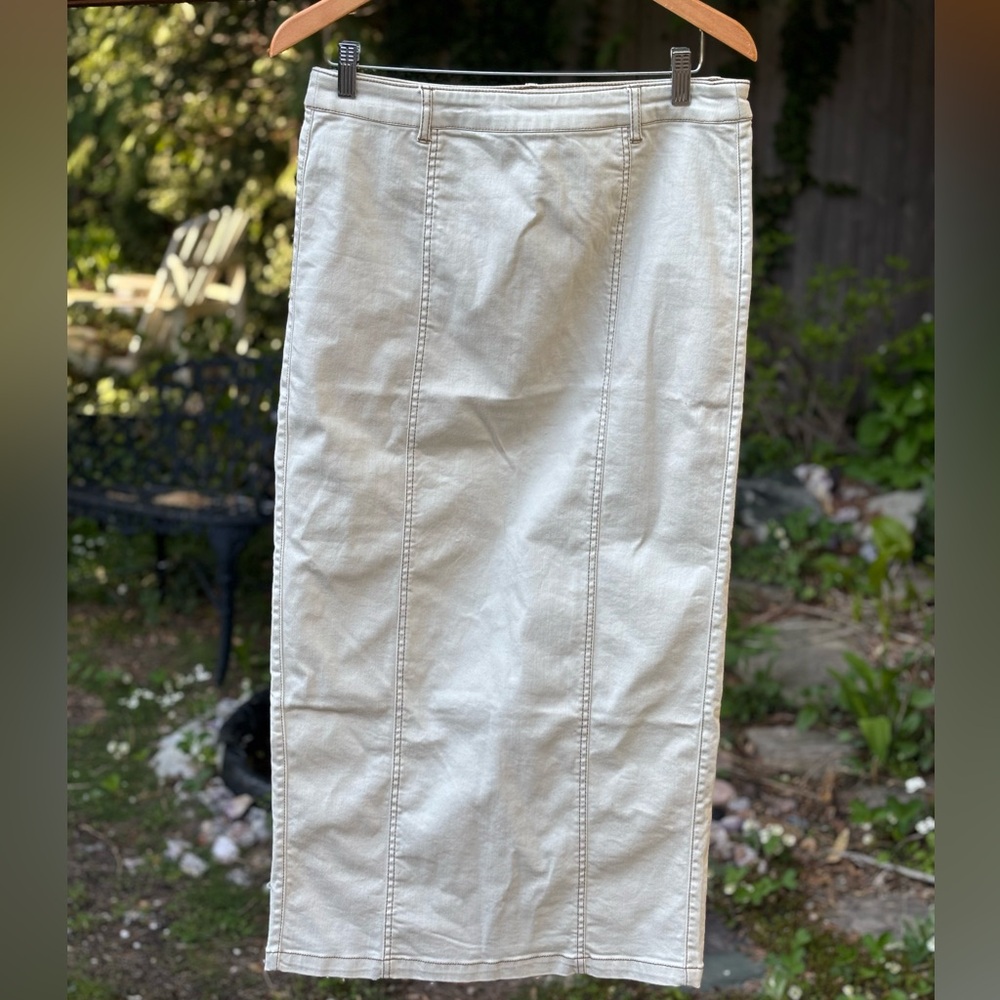 White denim skirt, Cream Skirt, long denim skirt, slit, summer skirt, casual